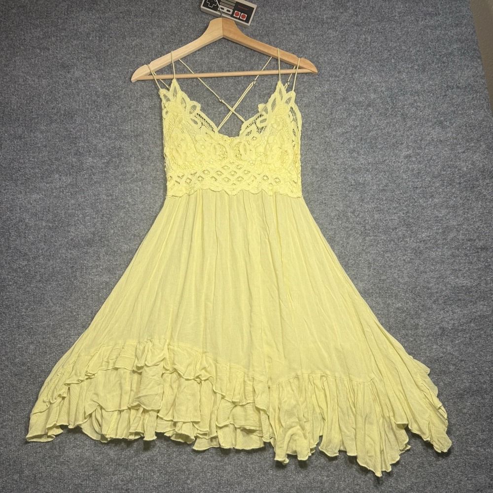 Free People FP One Adella Slip Mini Dress Daffodil Color Size VG(xs)